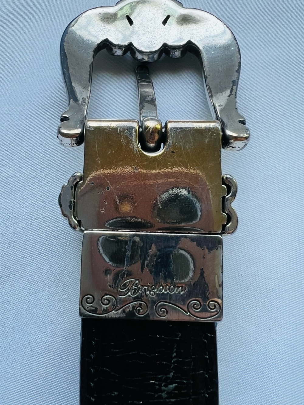 Brighton Belt Size 34 Genuine Leather Croc Embossed Silver Western Buckle - Picture 3 of 8
